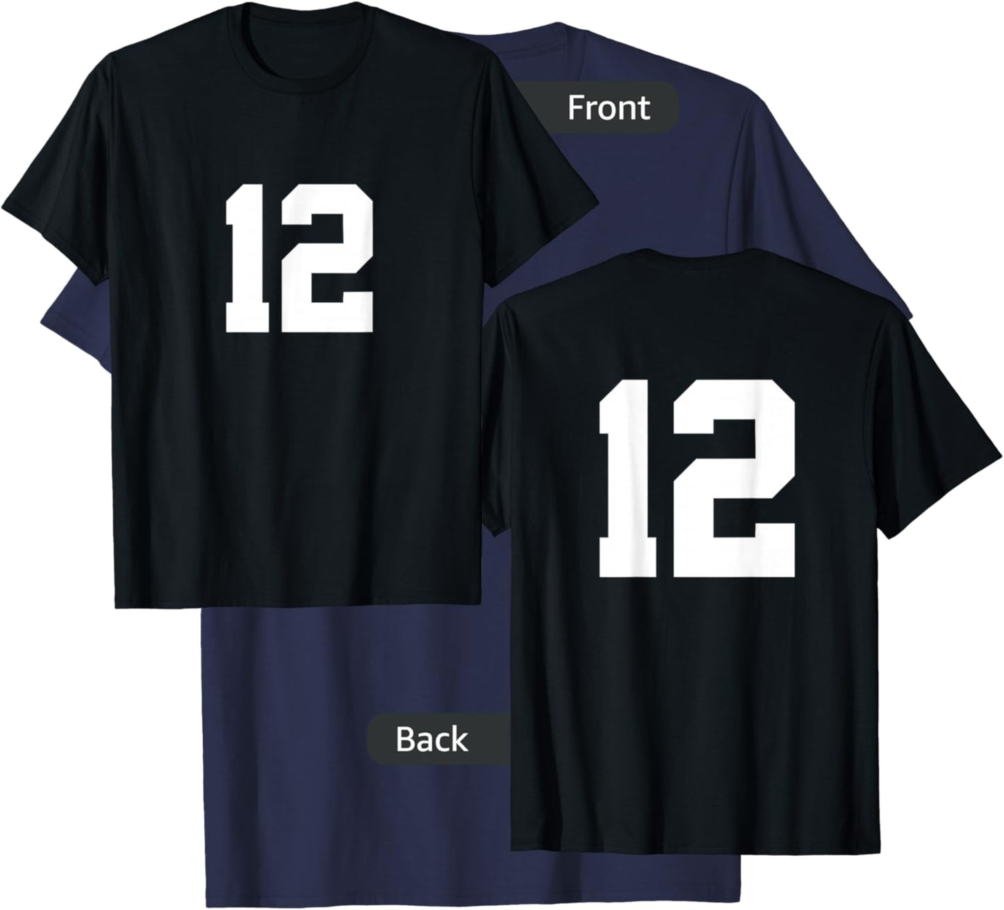 Number 12 (on Front / Back) Sports Team Jersey Number T-Shirt - T-Shirt | Navy