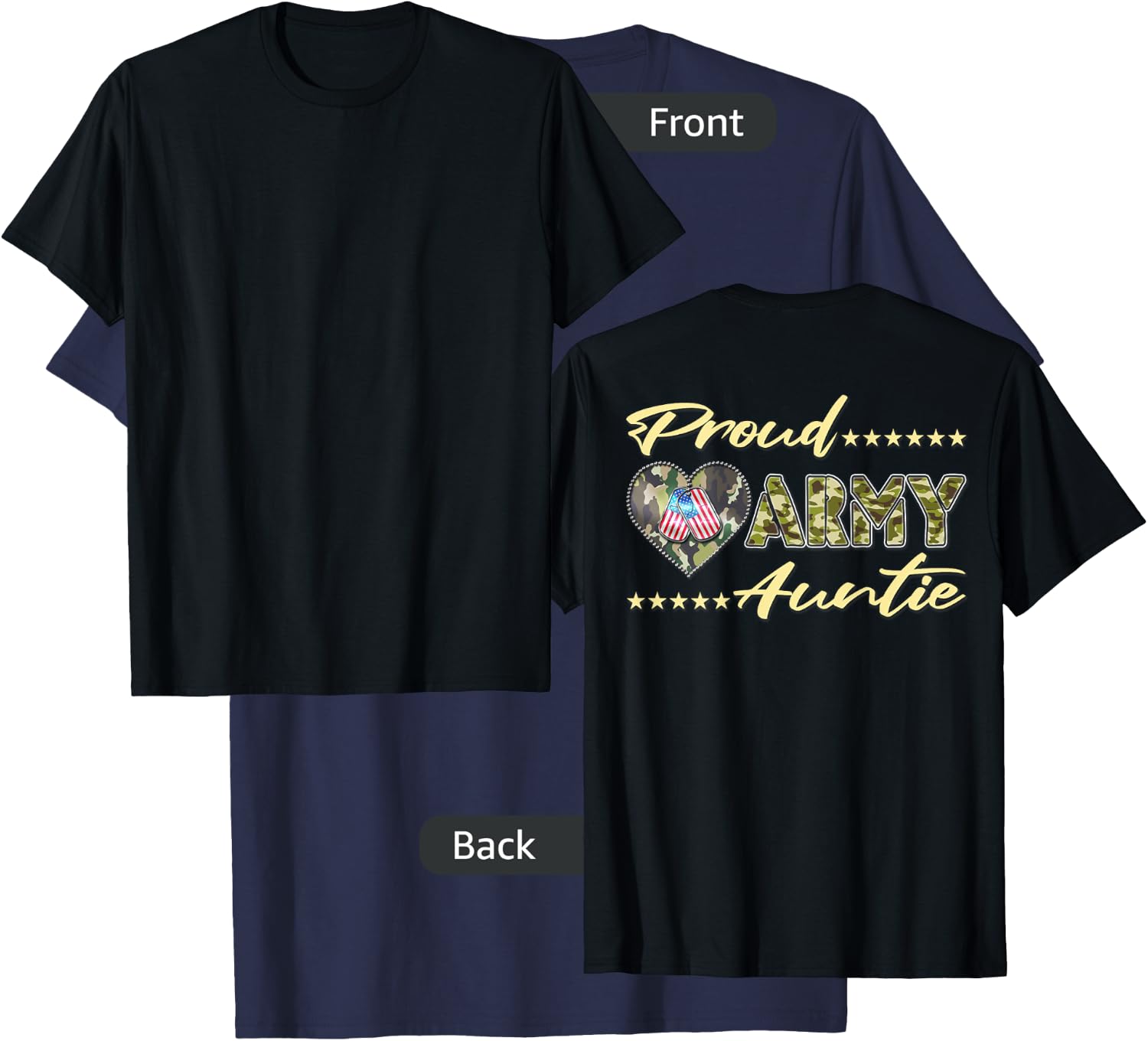Proud Army Auntie US Flag Dog Tags Heart Military Aunt Gifts T-Shirt - T-Shirt | Navy