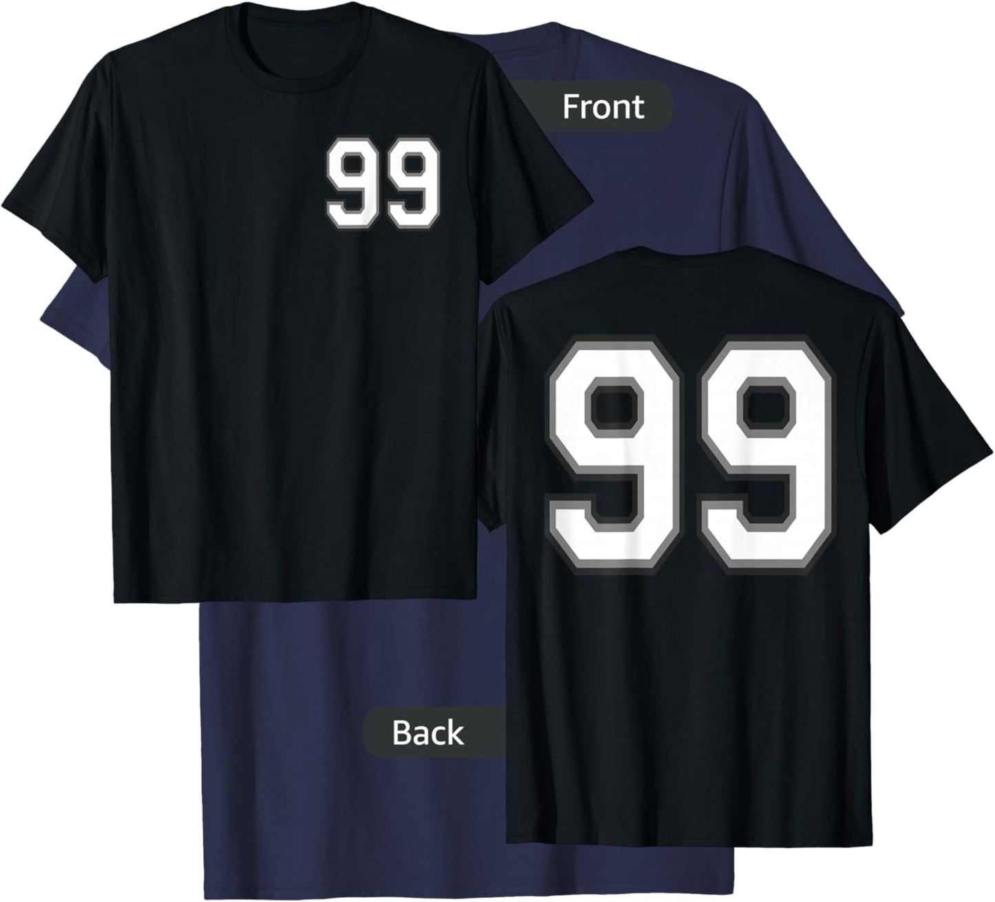 Number 99 in Black, White and Gray T-Shirt - T-Shirt | Navy