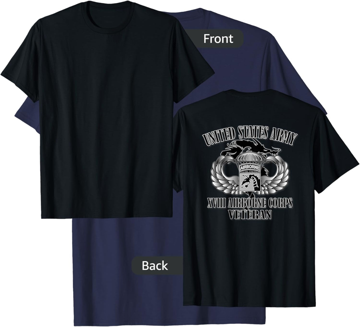 XVIII Airborne Corps- Veteran (Back Design) T-Shirt - T-Shirt | Navy