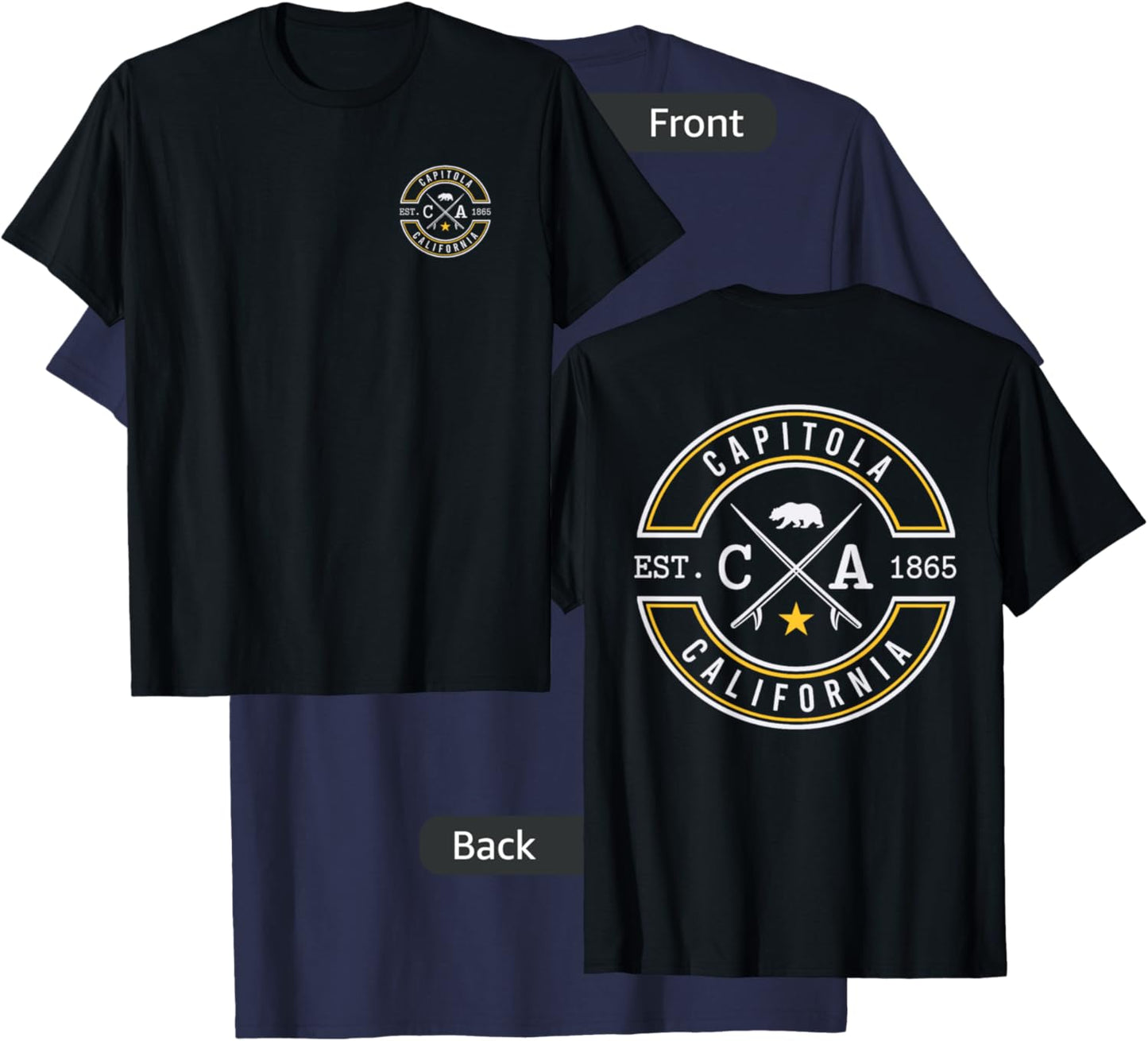 Capitola California CA Retro Surfer Beach Front & Back Women T-Shirt - T-Shirt | Navy