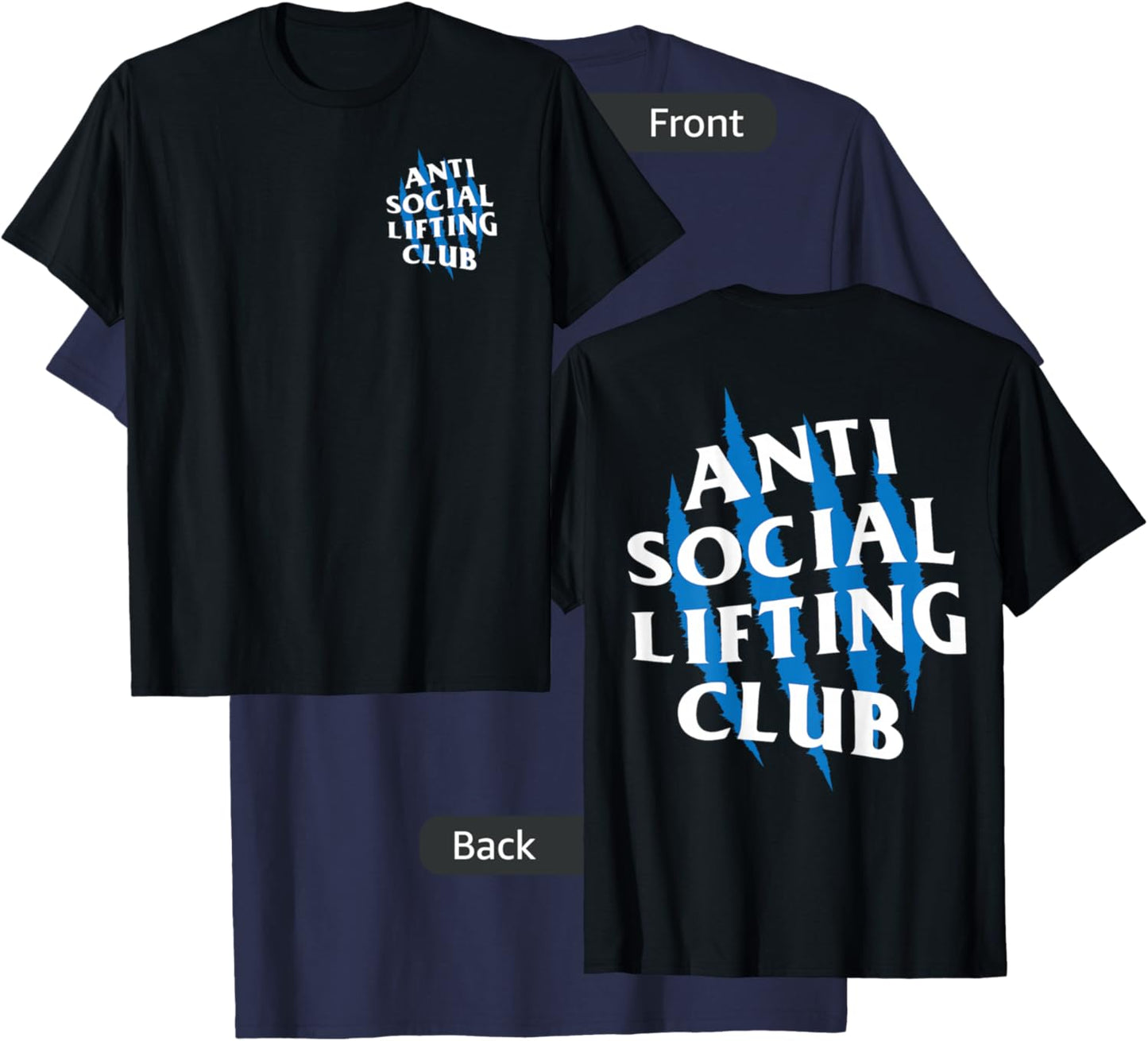 Anti Social Lifting Club: Beast Claws Blue (Front + Back) T-Shirt - T-Shirt | Navy