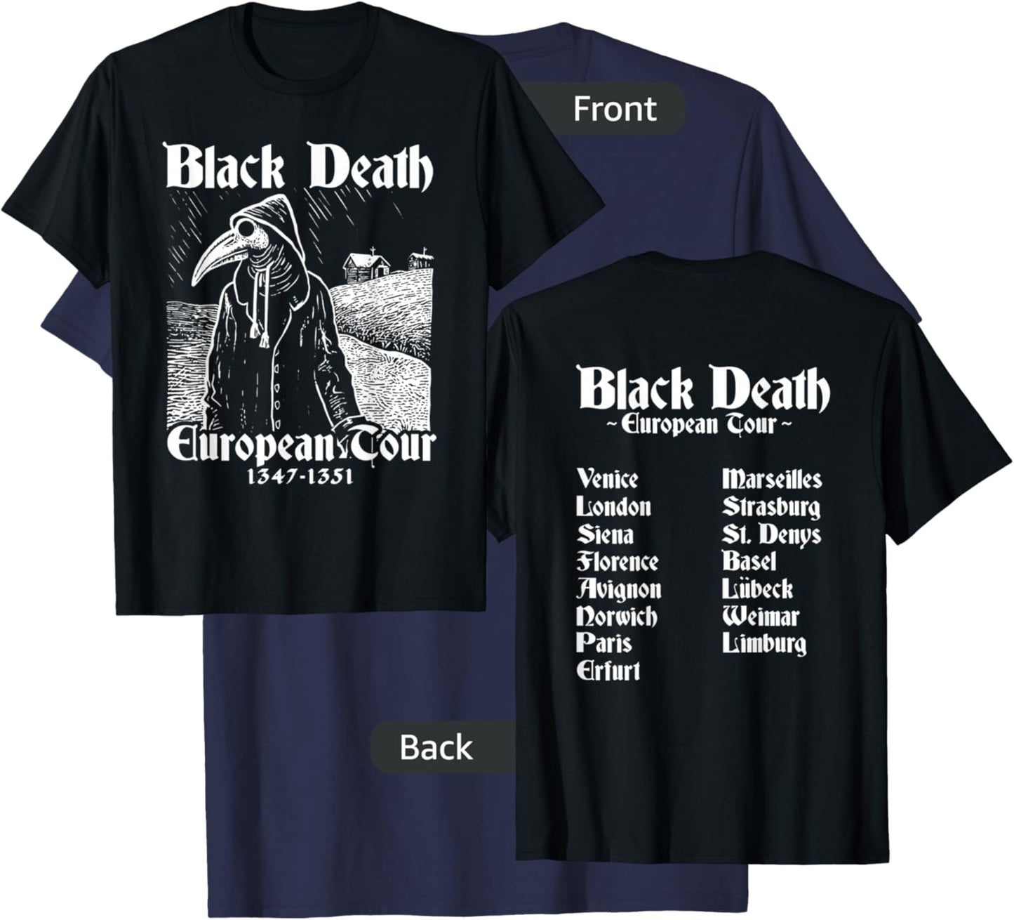 Black Death Bubonic Plague European Tour Goth Plague Doctor T-Shirt - T-Shirt | Navy