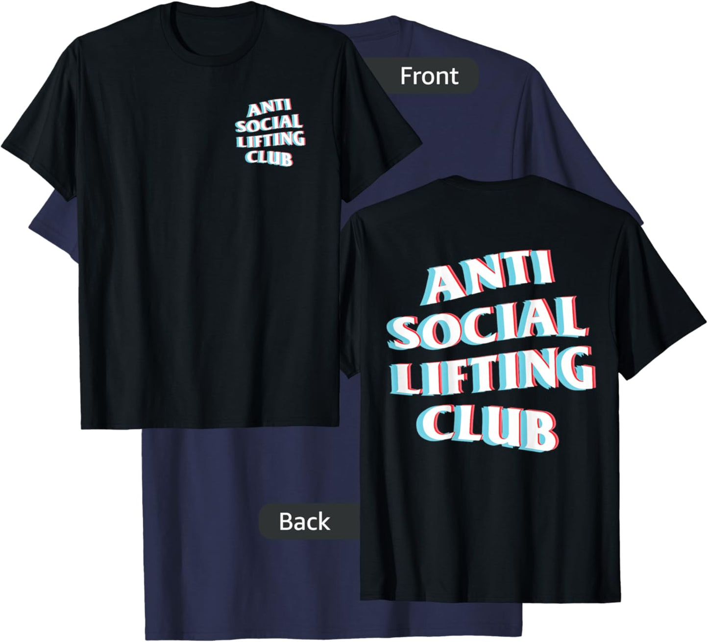 Anti Social Lifting Club: Focus Trippy Blurry (Front + Back) T-Shirt - T-Shirt | Navy