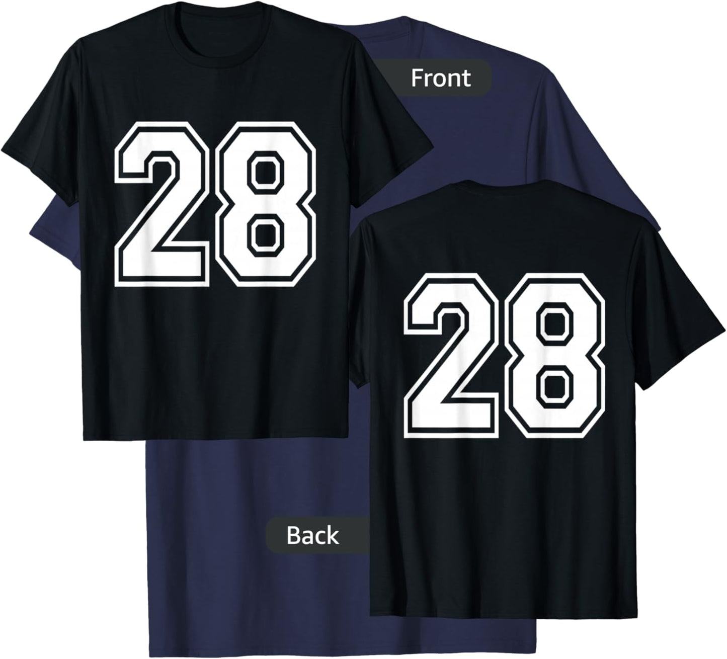 Number 28 Front + Back Varsity Sports Team 28th Birthday T-Shirt - T-Shirt | Navy