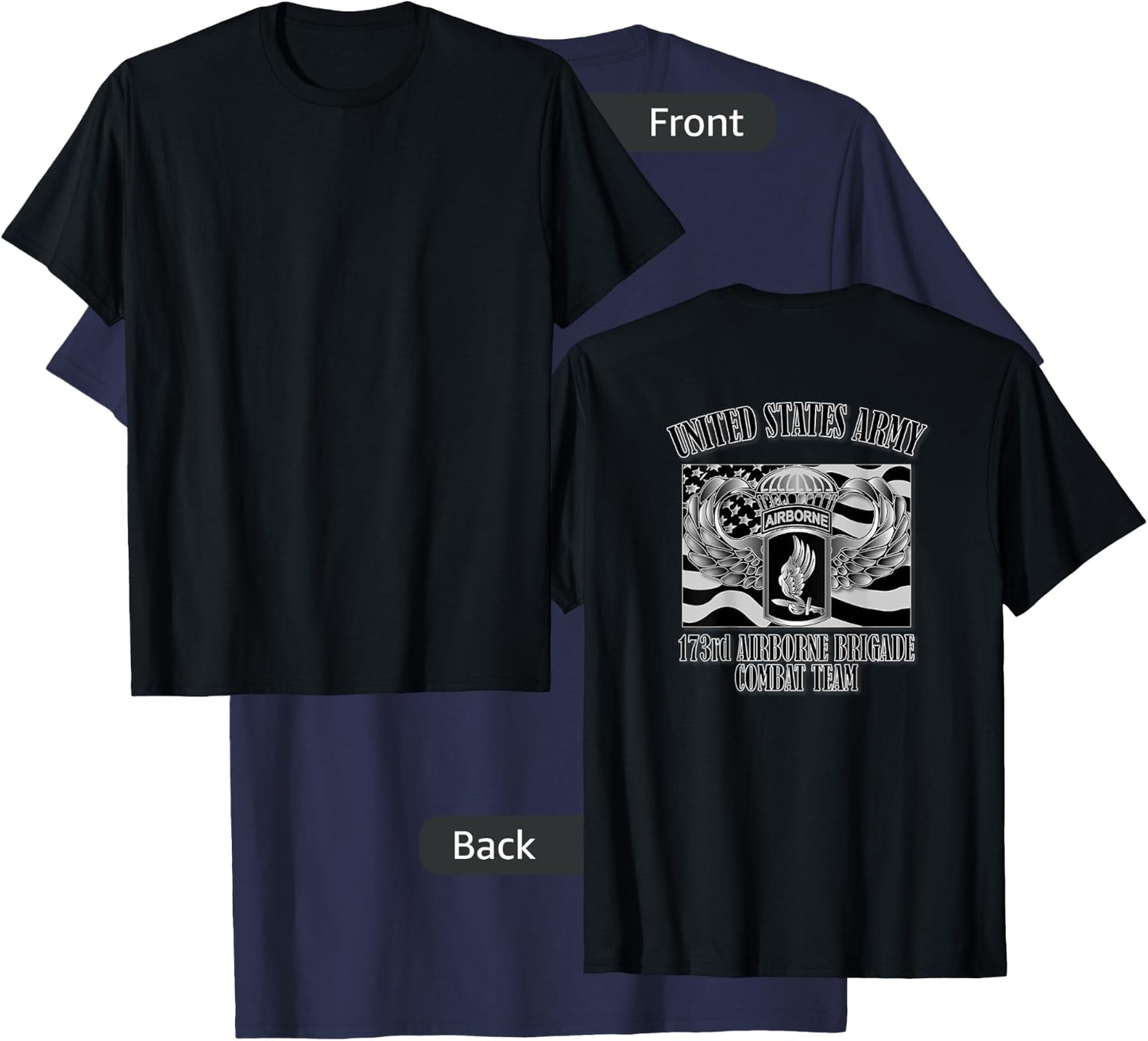U.S. Army 173rd Airborne Brigade Combat Team (Back Design) T-Shirt - T-Shirt | Navy