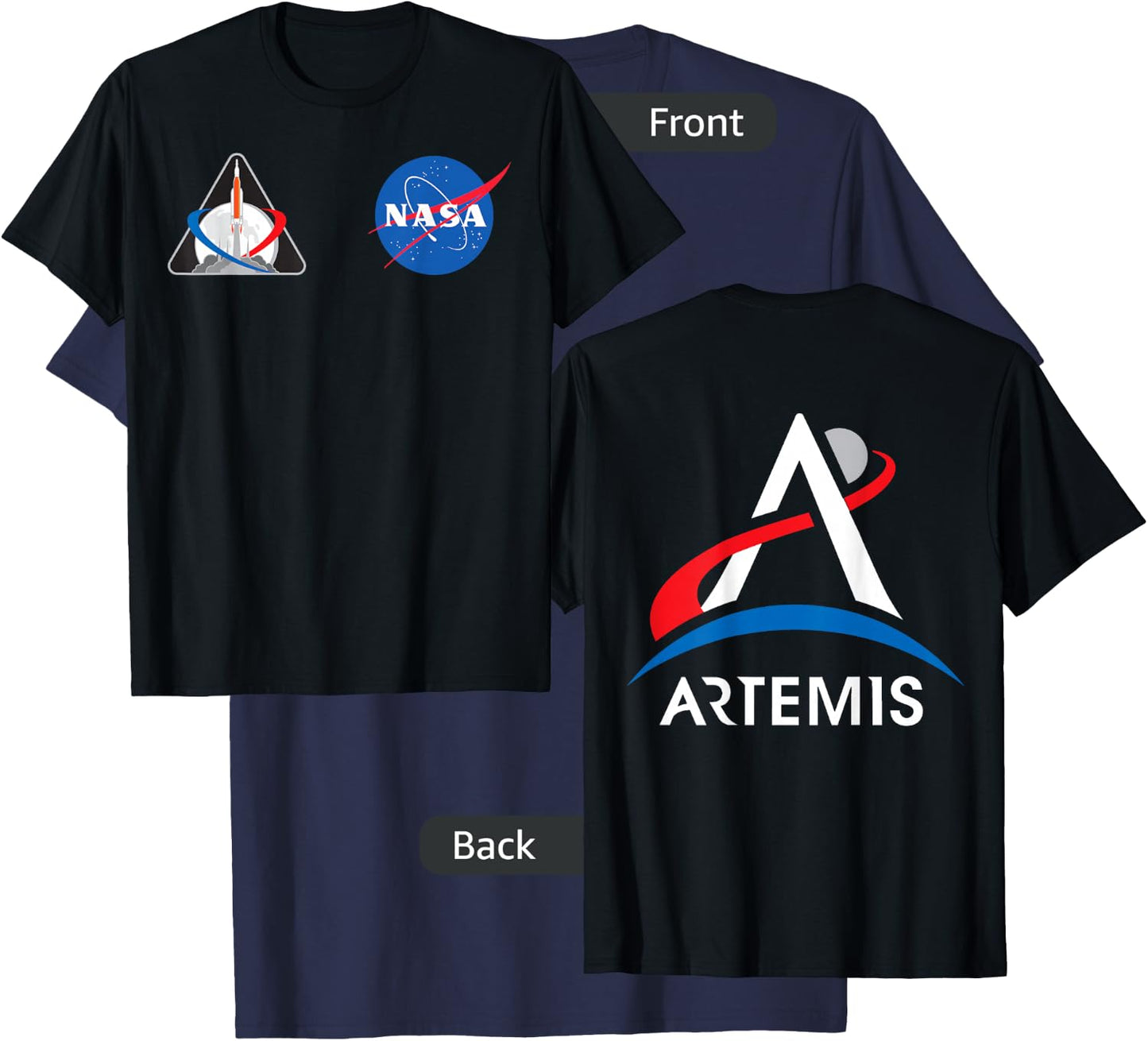 Artemis Mission 1 One Badge NASA Logo Front and Back Design T-Shirt - T-Shirt | Navy