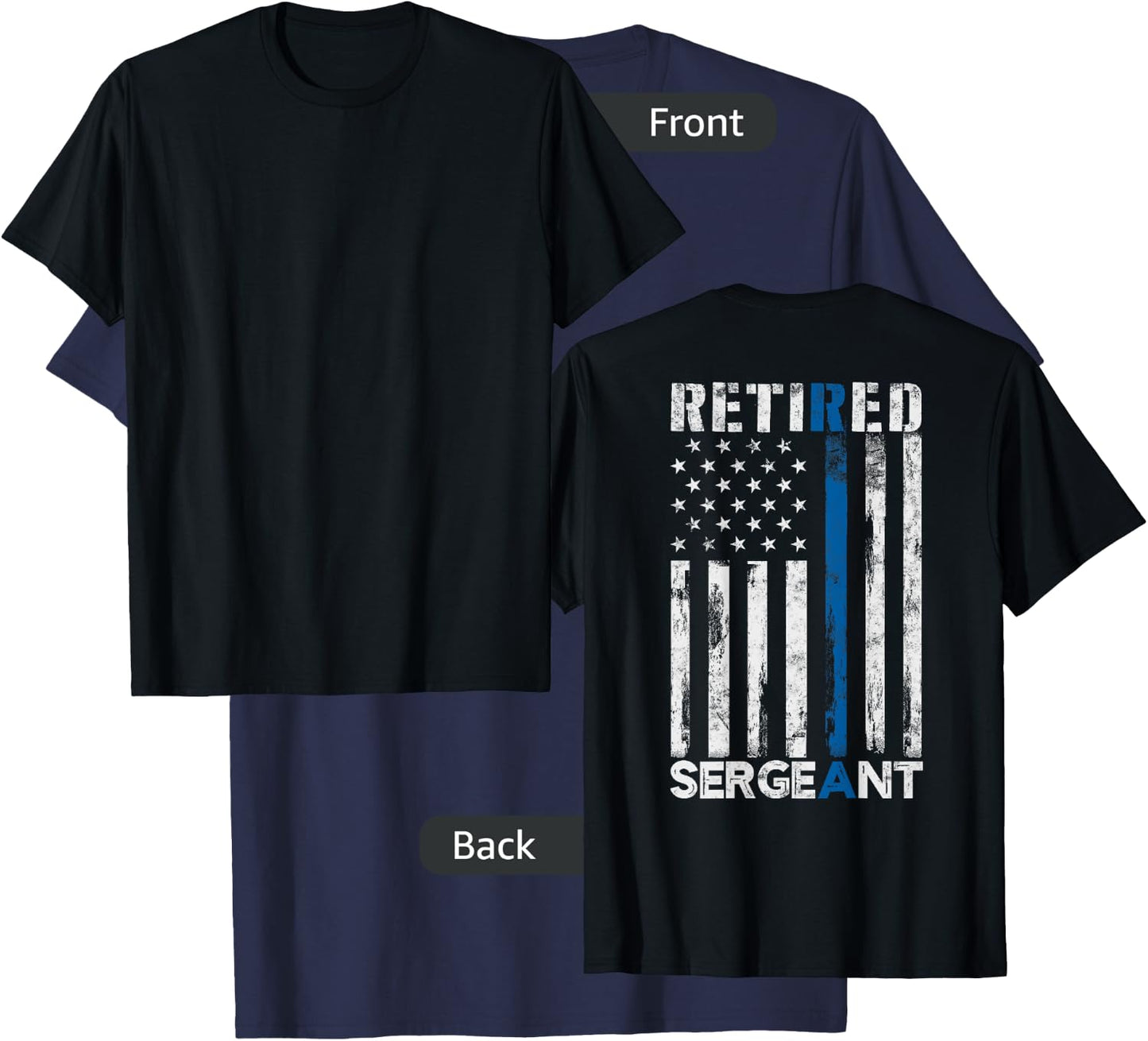 Retired Sergeant Police gift Thin Blue Line American Flag T-Shirt - T-Shirt | Navy