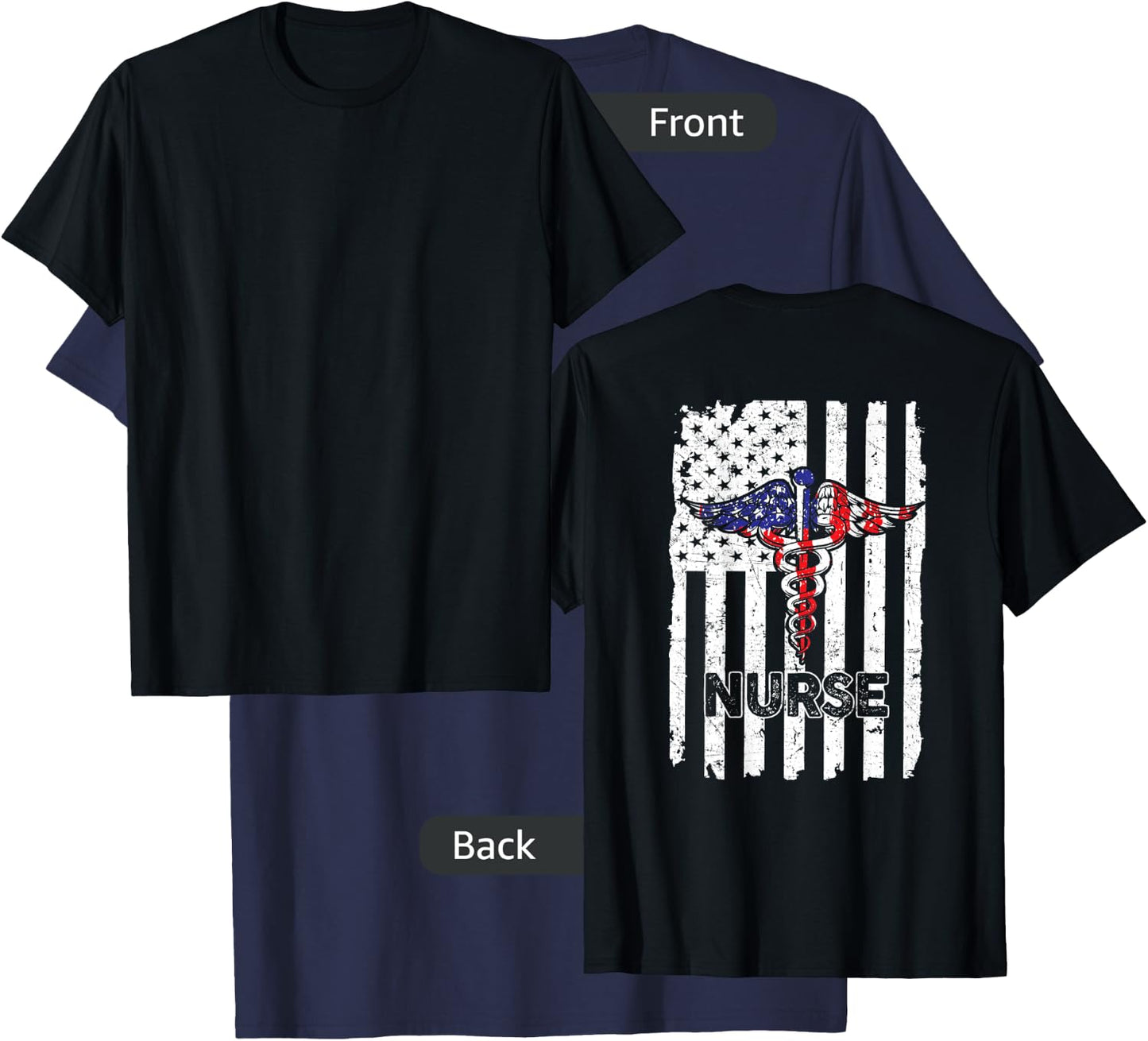 Vintage Nurse Nursing American Flag Patriotic 4th of July T-Shirt - T-Shirt | Navy