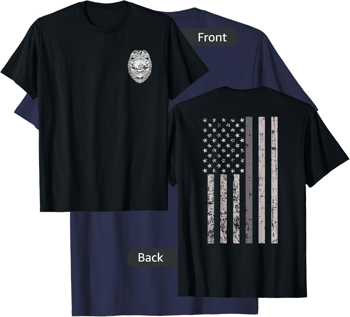 Corrections Officer Gifts Flag Thin Gray Silver Line 2-Sided T-Shirt - T-Shirt | Navy