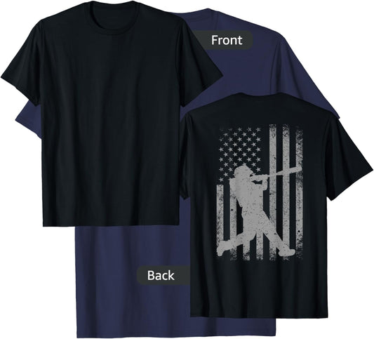 Vintage July 4th Baseball USA American flag On Back Print T-Shirt - T-Shirt | Navy