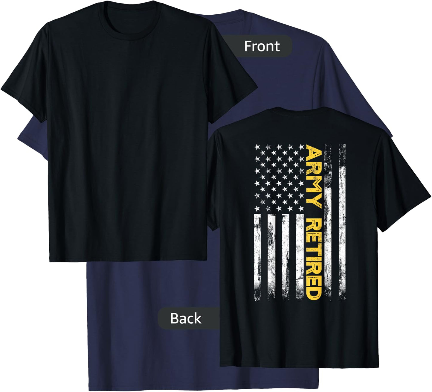 Army Retired Military Army Thin Goldline American Flag T-Shirt - T-Shirt | Navy