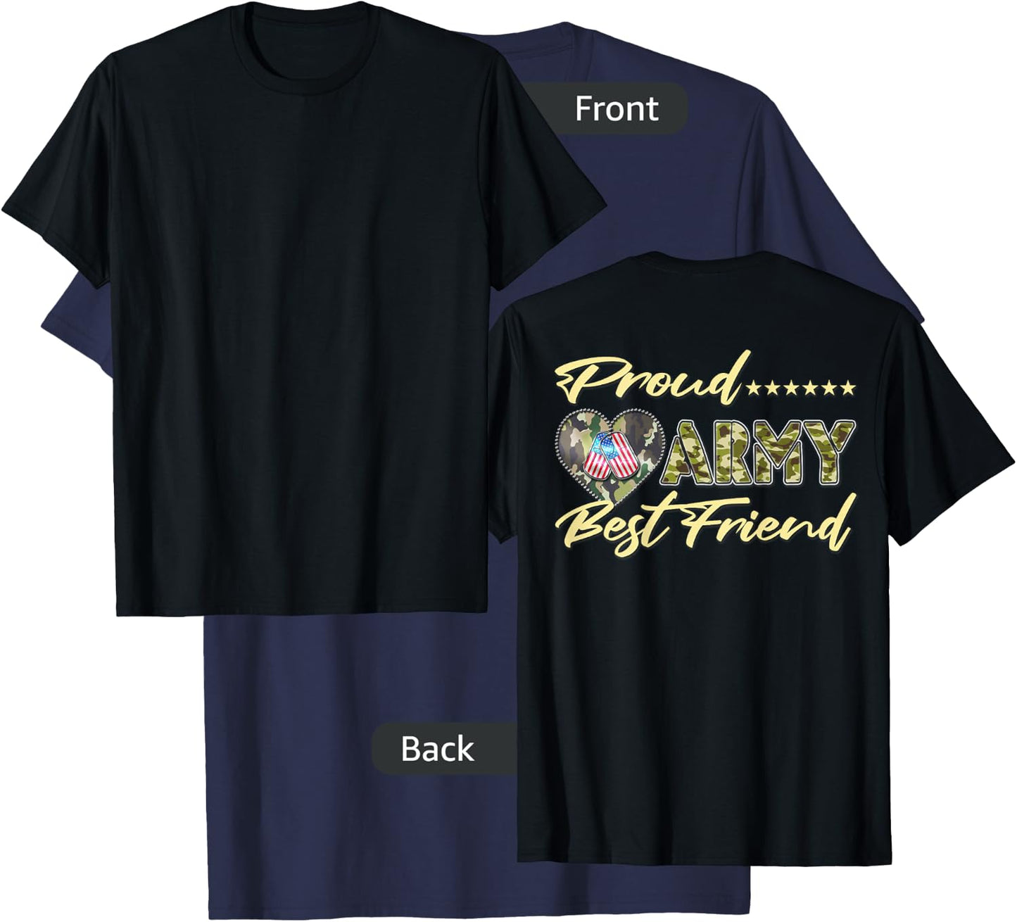 Proud Army Best Friend - US Flag Dog Tag Heart Military Gift T-Shirt - T-Shirt | Navy