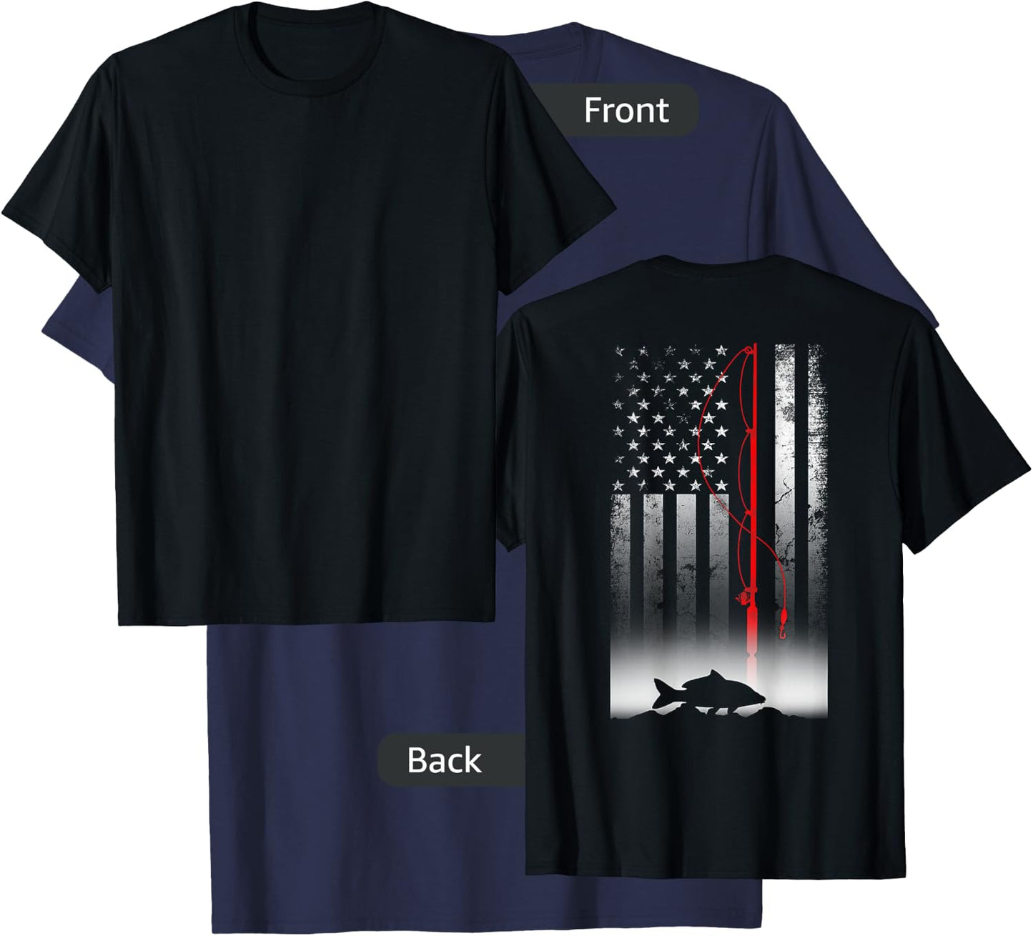 Fishing Pole American Flag Gift Patriotic Fisherman Small T-Shirt - T-Shirt | Navy
