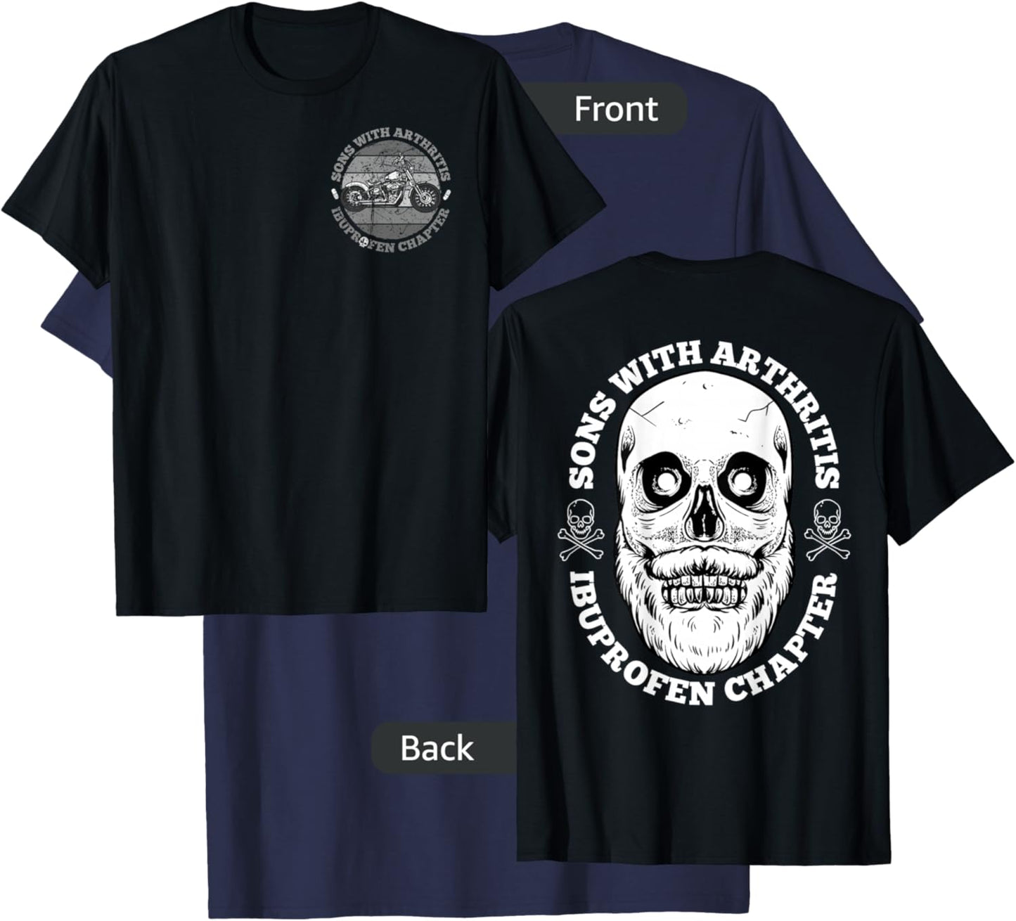 Sons With Arthritis 2 Sided Front Back Funny Retired Biker T-Shirt - T-Shirt | Navy