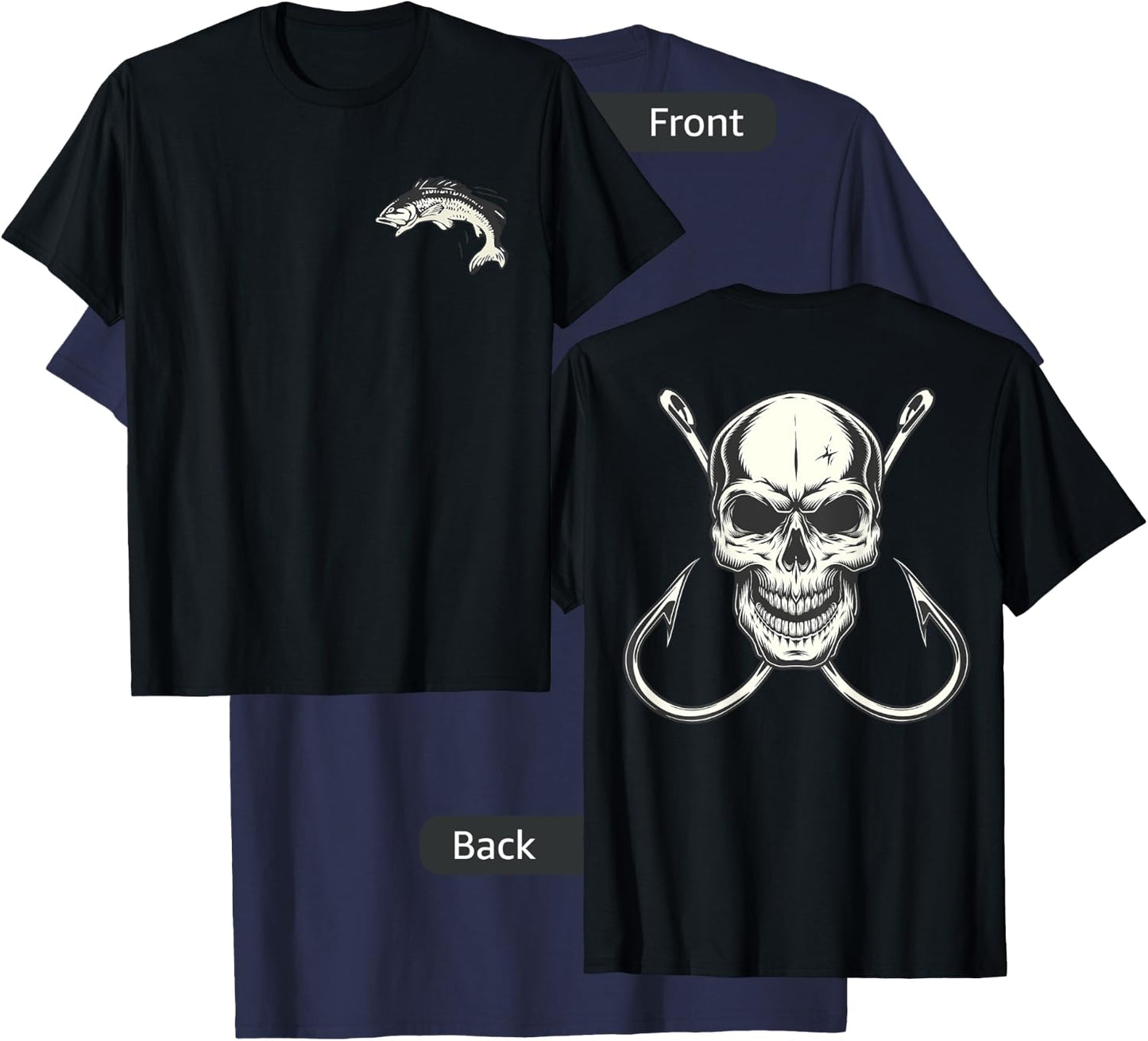 Skull With Fishing Hooks for Fisherman Skeleton Crew T-Shirt - T-Shirt | Navy