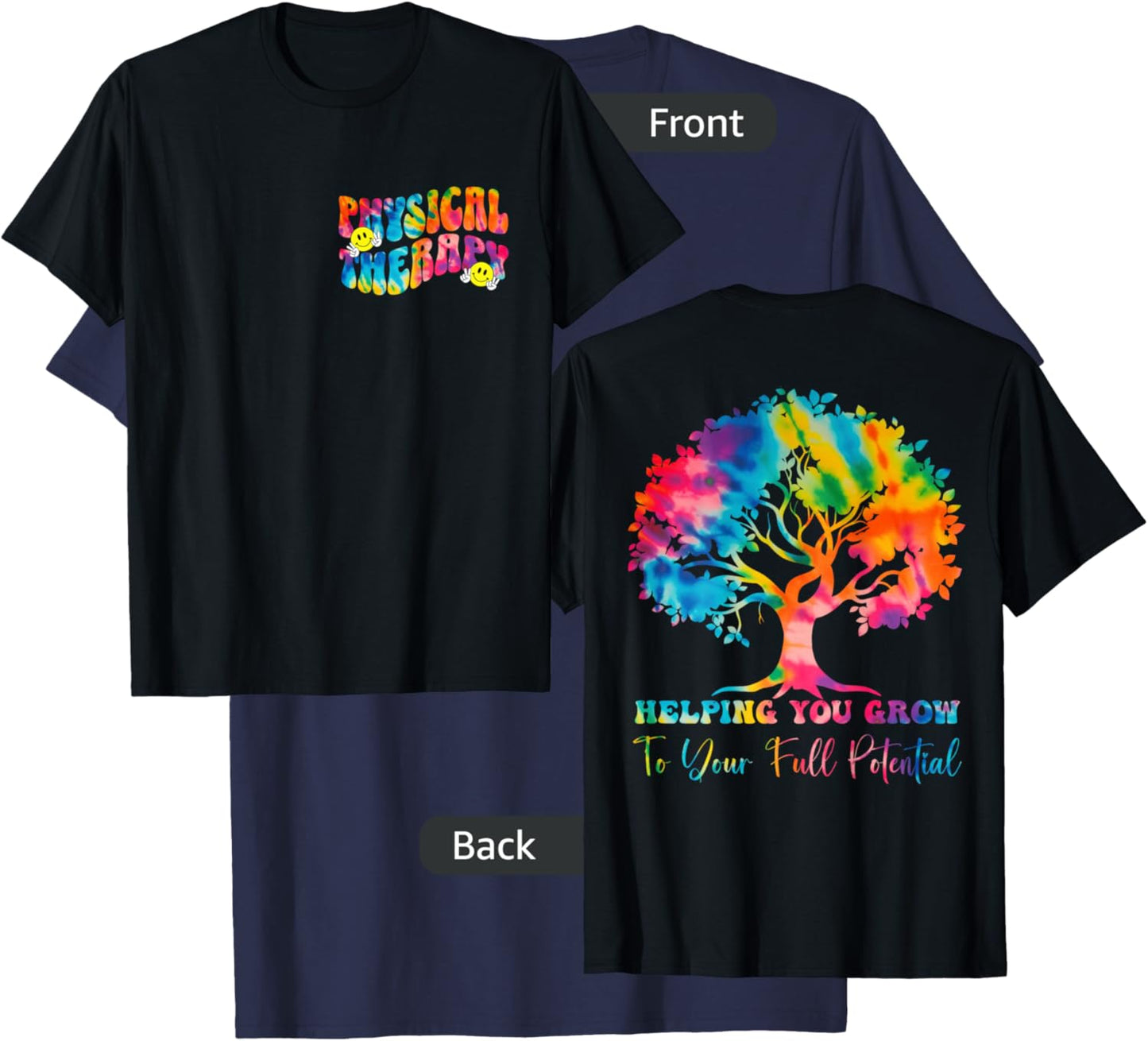 (2 SIDED) Physical Therapy Month Tie Dye Groovy PT Month 70s T-Shirt - T-Shirt | Navy