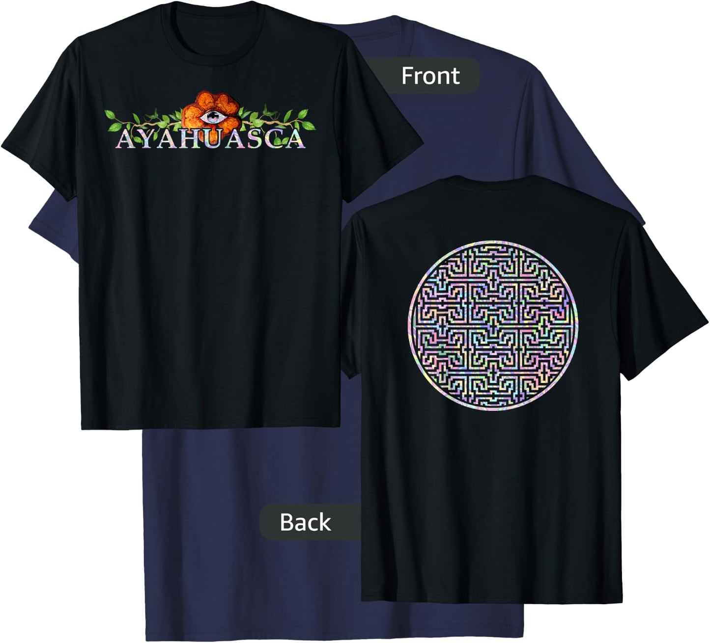 2 SIDED AYAHUASCA Shipibo Sacred Geometry DMT Shirt T-Shirt - T-Shirt | Navy