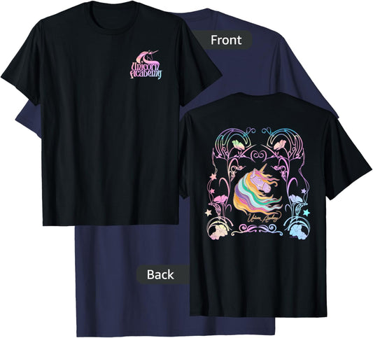Unicorn Academy Enchanting Graphic Logo Front and Back Print T-Shirt - T-Shirt | Navy