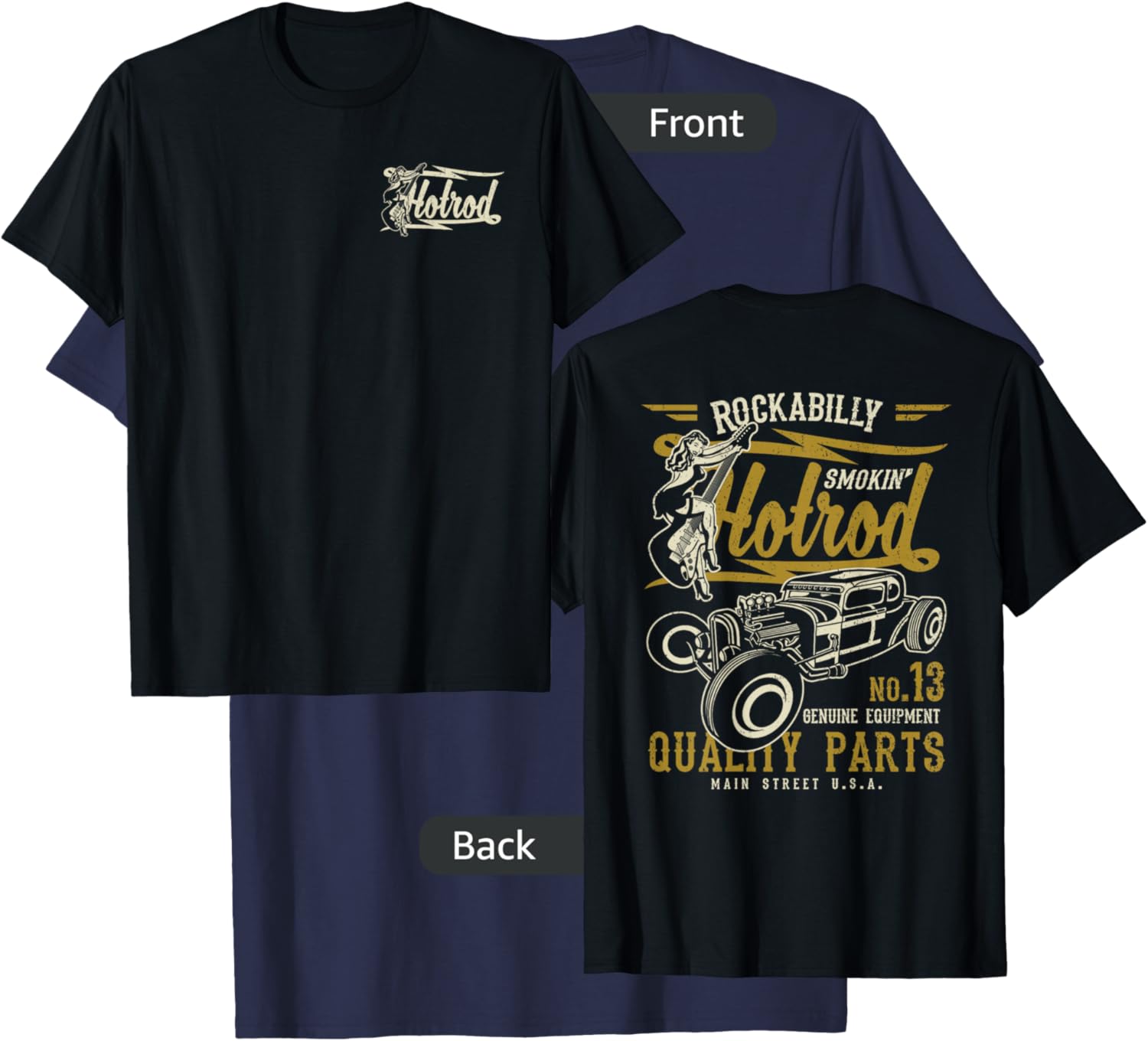 Retro Vintage Style Hotrod Distressed Design T-Shirt - T-Shirt | Navy