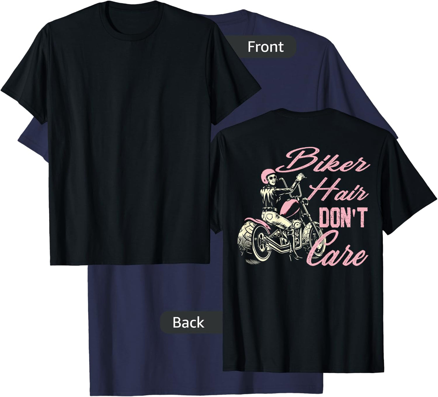 Bike Hair Don't Care Bike Lovers Women Motorcycle On Back T-Shirt - T-Shirt | Navy