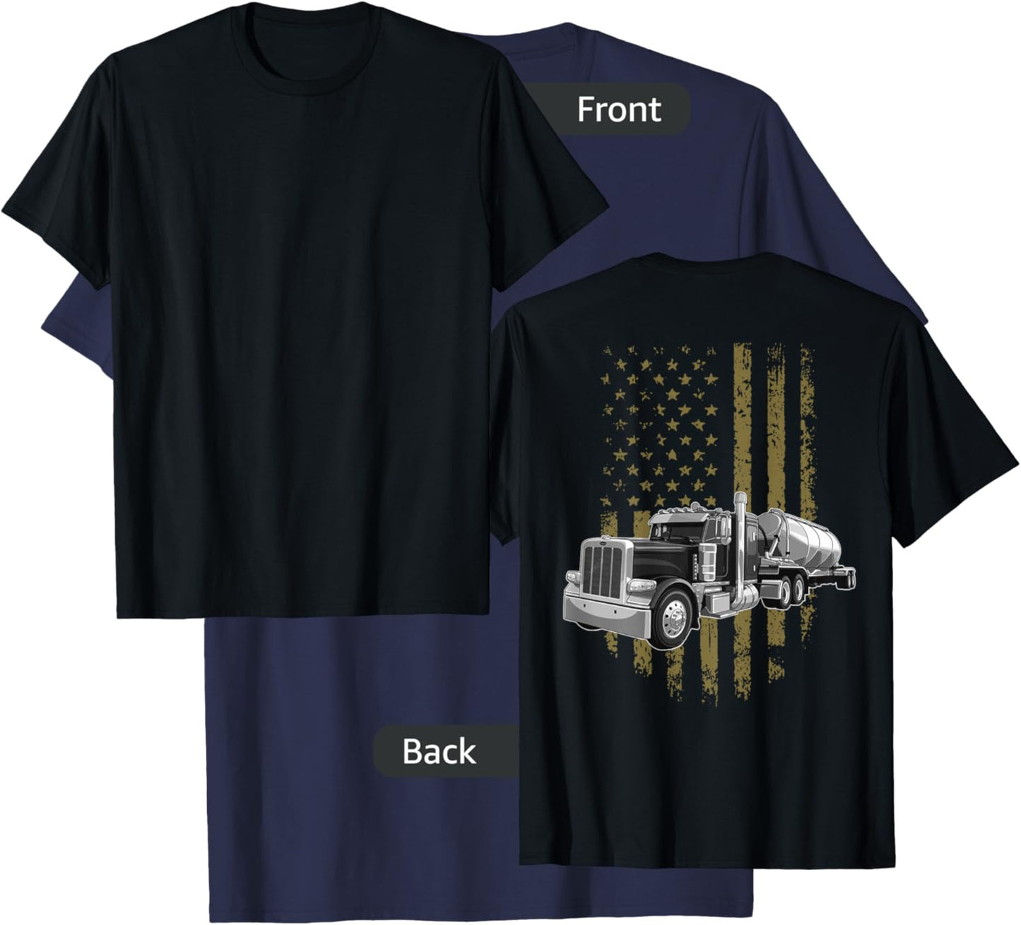 On Back- Big Rig Semi Trailer Truck Driver USA American Flag T-Shirt - T-Shirt | Navy