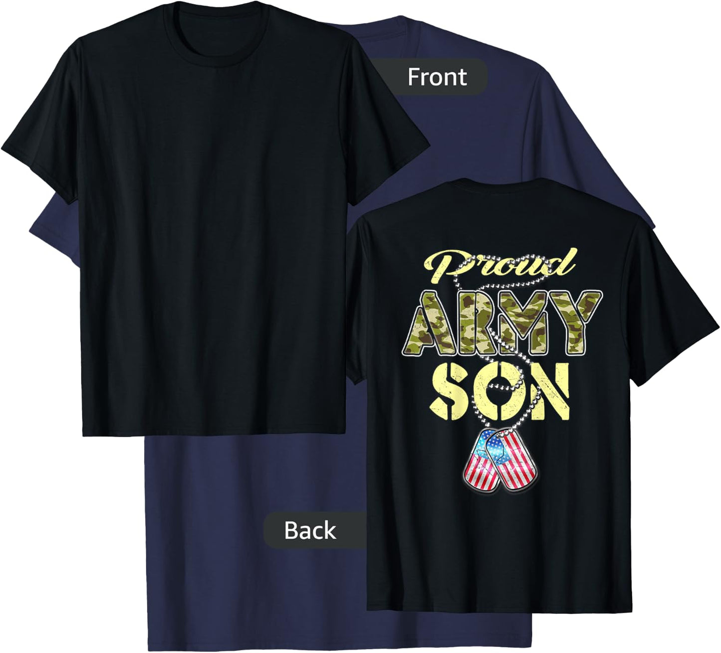 Proud Army Son US Flag Camo Dog Tags Pride Military Child T-Shirt - T-Shirt | Navy