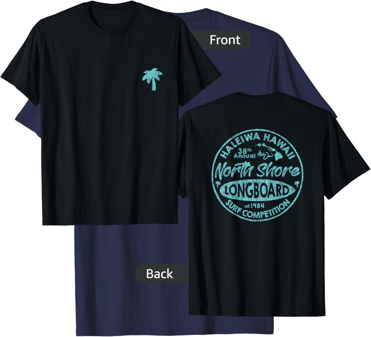 North Shore Haleiwa Hawaii Long Board Surf Vintage Style T-Shirt - T-Shirt | Navy
