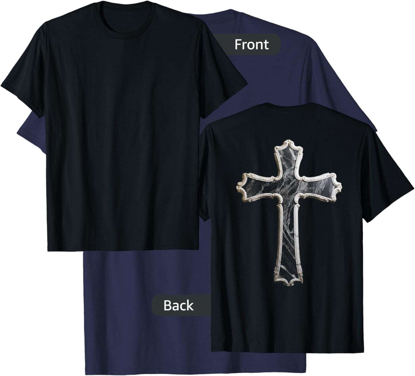 Large Crucifix Cross on Back Christian T-Shirt - T-Shirt | Navy