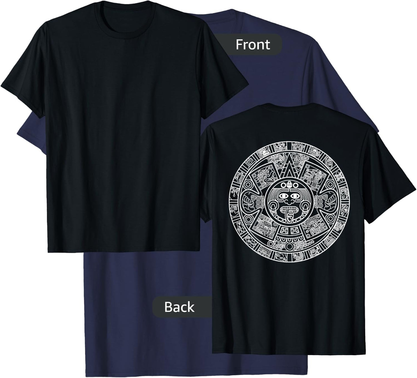 Aztec Calendar - Mexica Mayan Sun Stone Symbol Back Print T-Shirt - T-Shirt | Navy