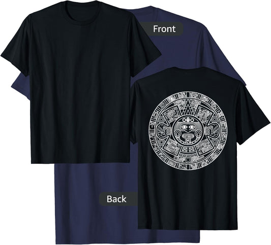 Aztec Calendar - Mexica Mayan Sun Stone Symbol Back Print T-Shirt - T-Shirt | Navy
