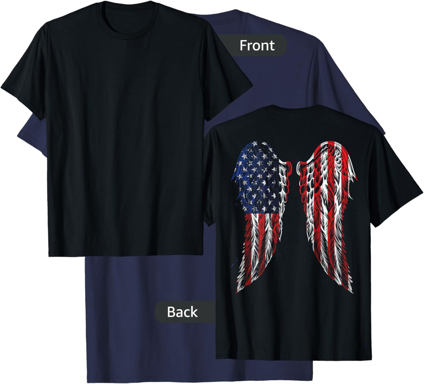 Angel Wings American Flag Patriotic USA on The Back T-Shirt - T-Shirt | Navy