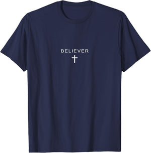 Believer Cross Subtle Christian Minimalist Religious Faith T-Shirt - T-Shirt | Navy