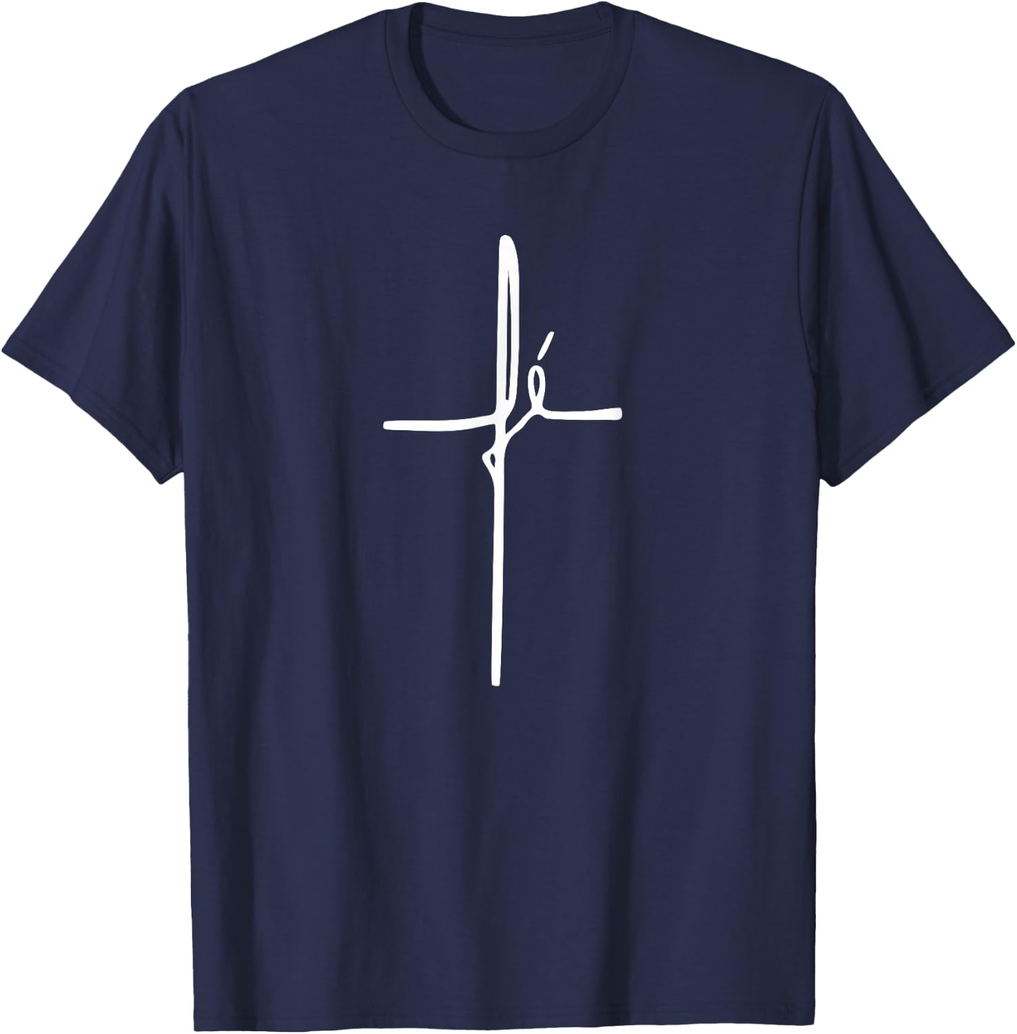 Simple Faith Cross in Portuguese - Camiseta Fe T-Shirt - T-Shirt | Navy