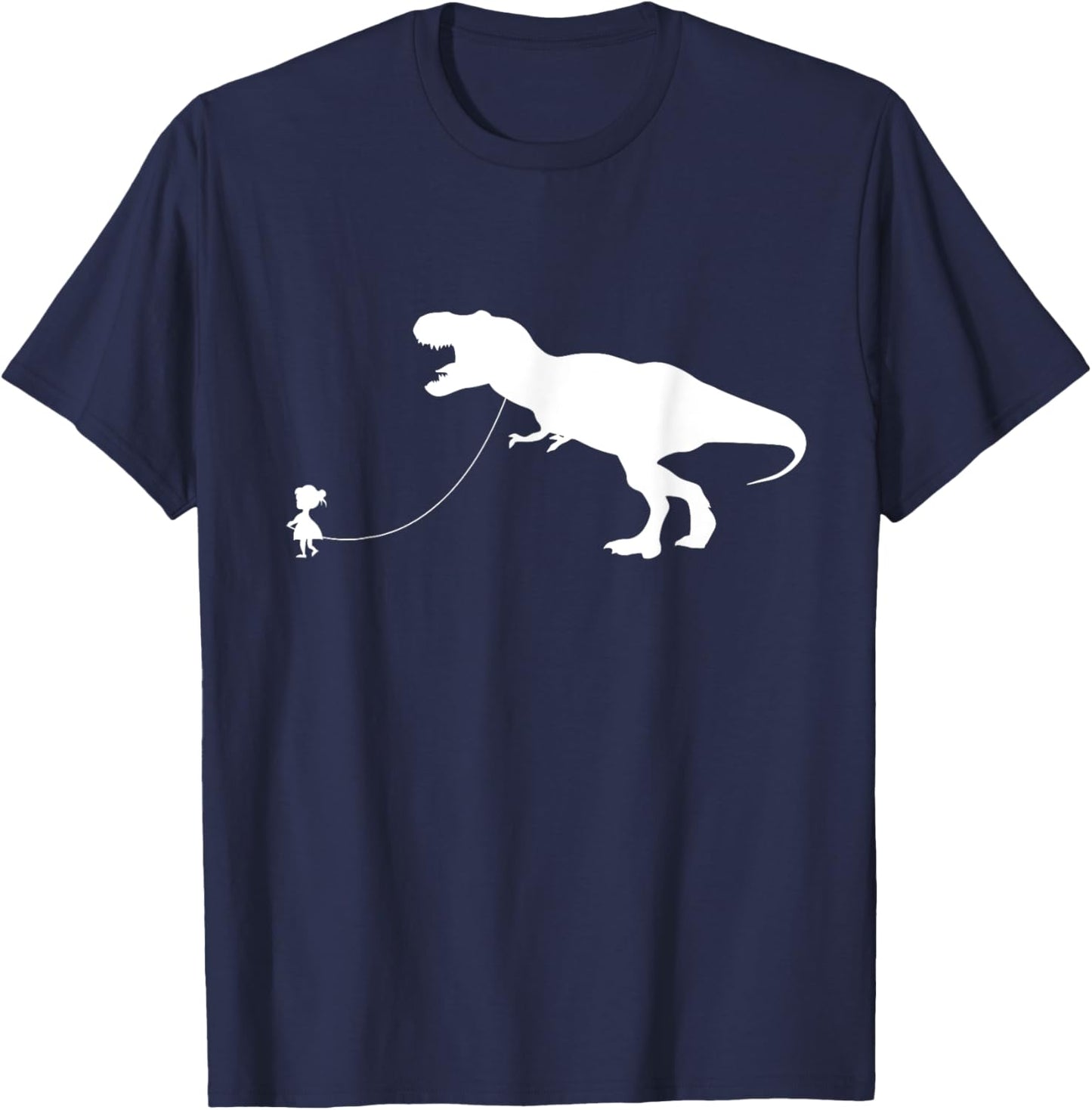 Girl Walking Pet TRex Dinosaur Pet Tyrannosaurus Rex T-Shirt - T-Shirt | Navy