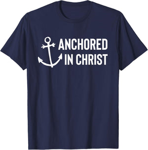 Anchored In Christ Christian Faith Deluxe T-Shirt - T-Shirt | Navy