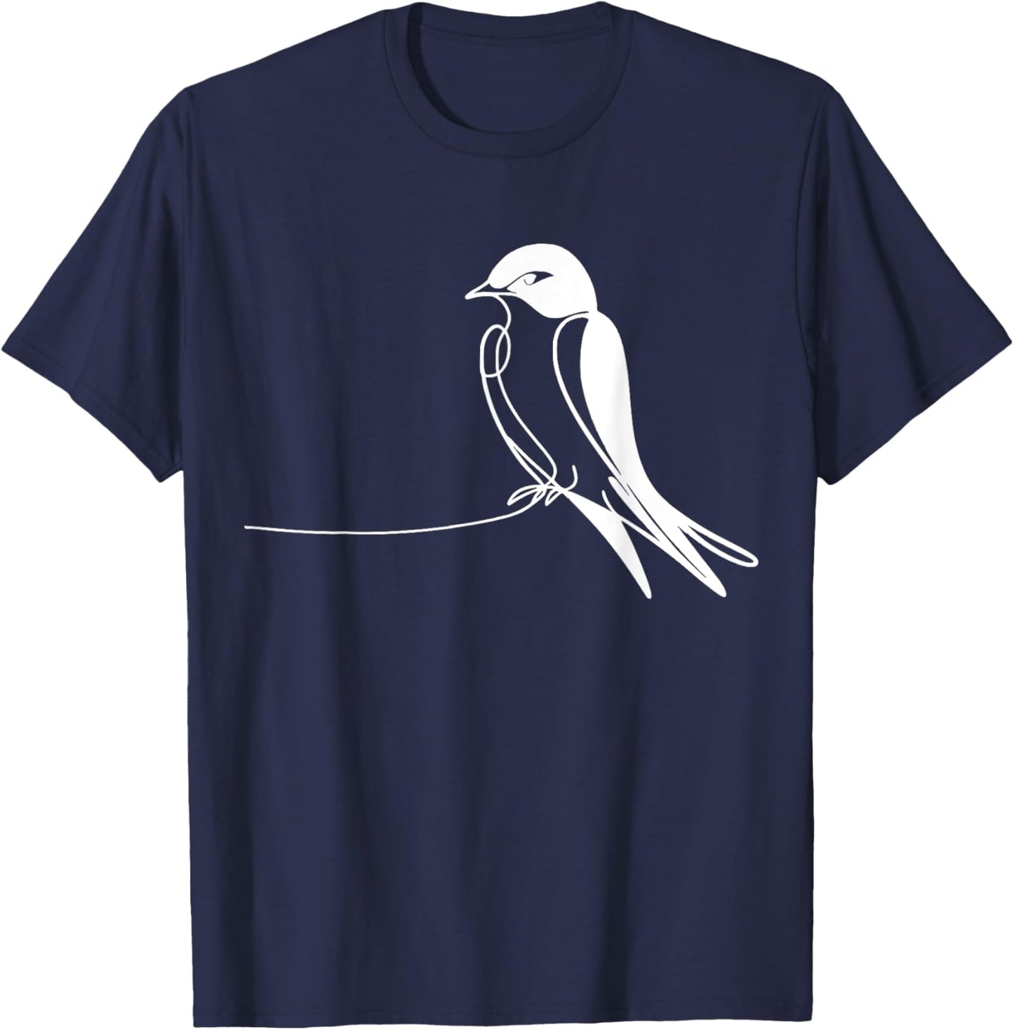 Line Art Bird & Ornithologist Purple Martin T-Shirt - T-Shirt | Navy