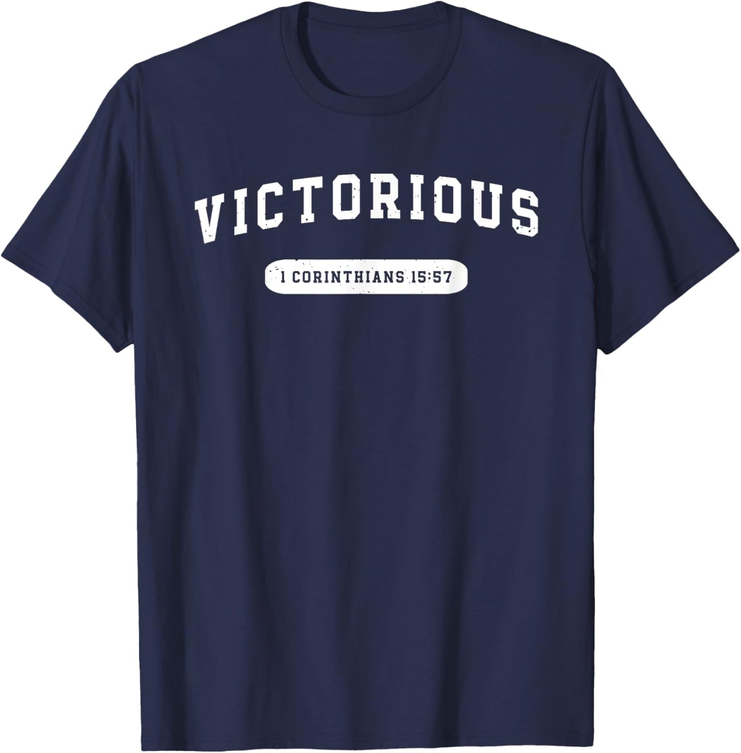 Victorious Bible Verse Christian Athletic Sports T-Shirt - T-Shirt | Navy