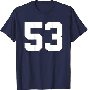 Number 53 (on Back) Sports Team Jersey Number T-Shirt - T-Shirt | Navy