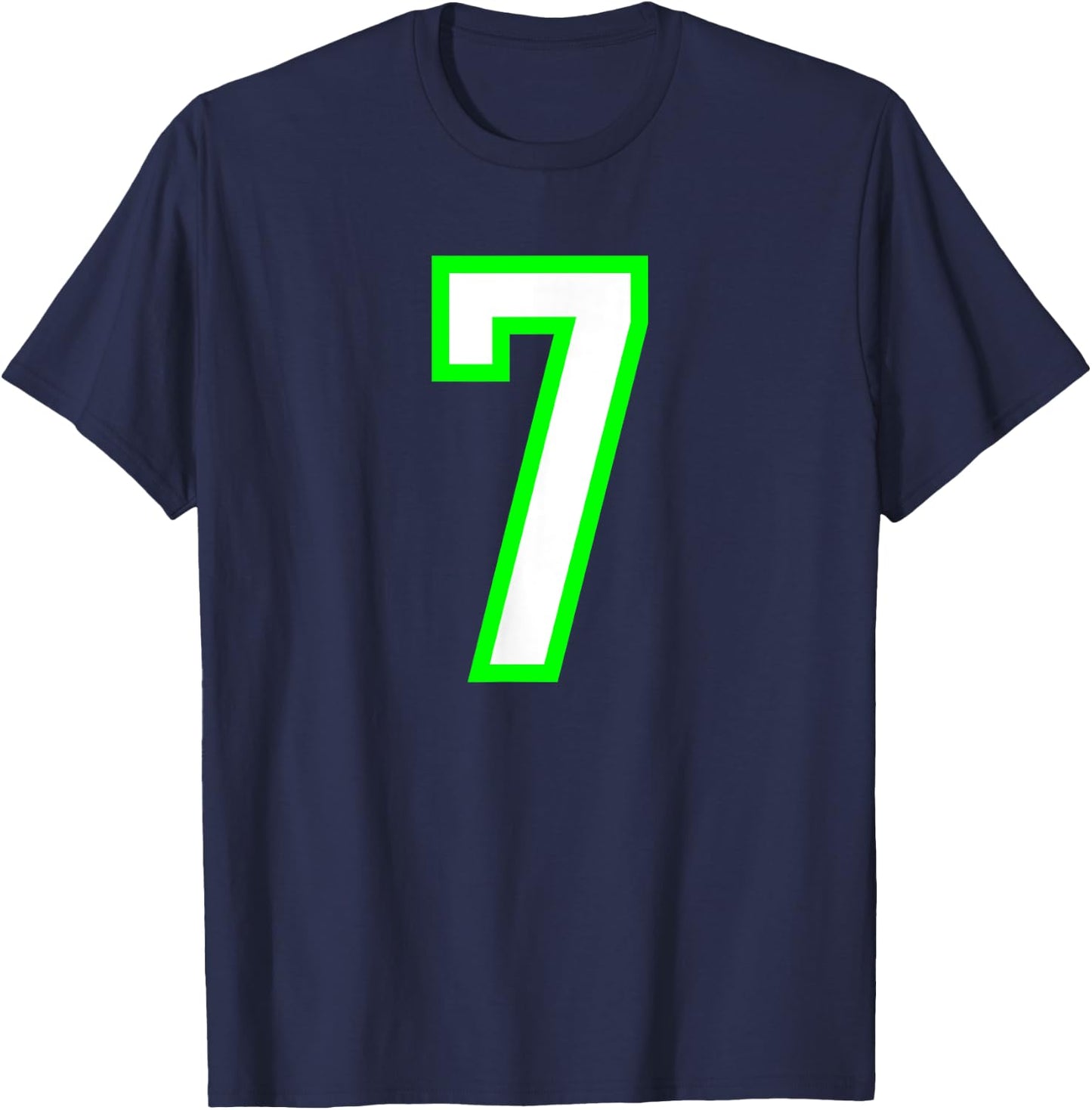 Sports Team Number #7 White Lime Number 7 T-Shirt - T-Shirt | Navy
