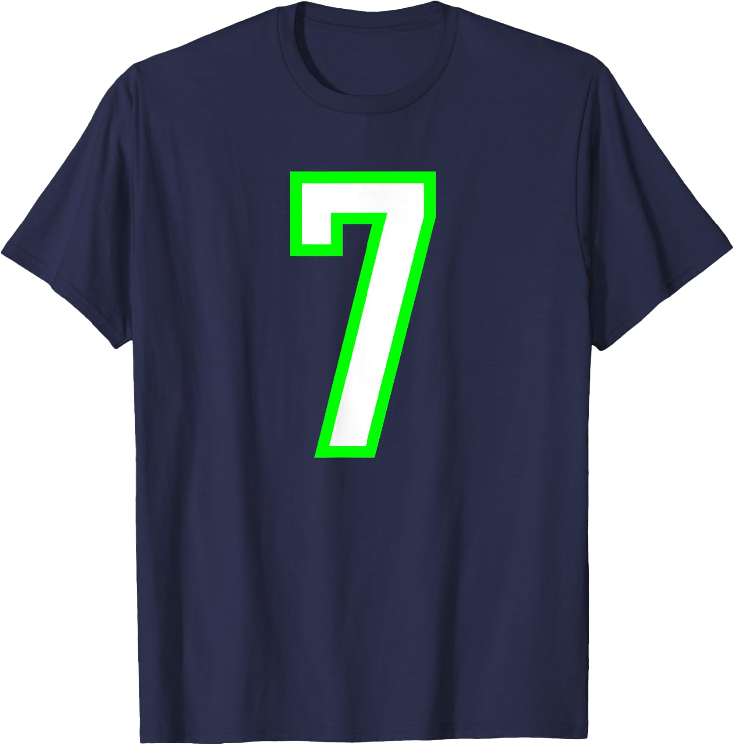Sports Team Number #7 White Lime Number 7 T-Shirt - T-Shirt | Navy