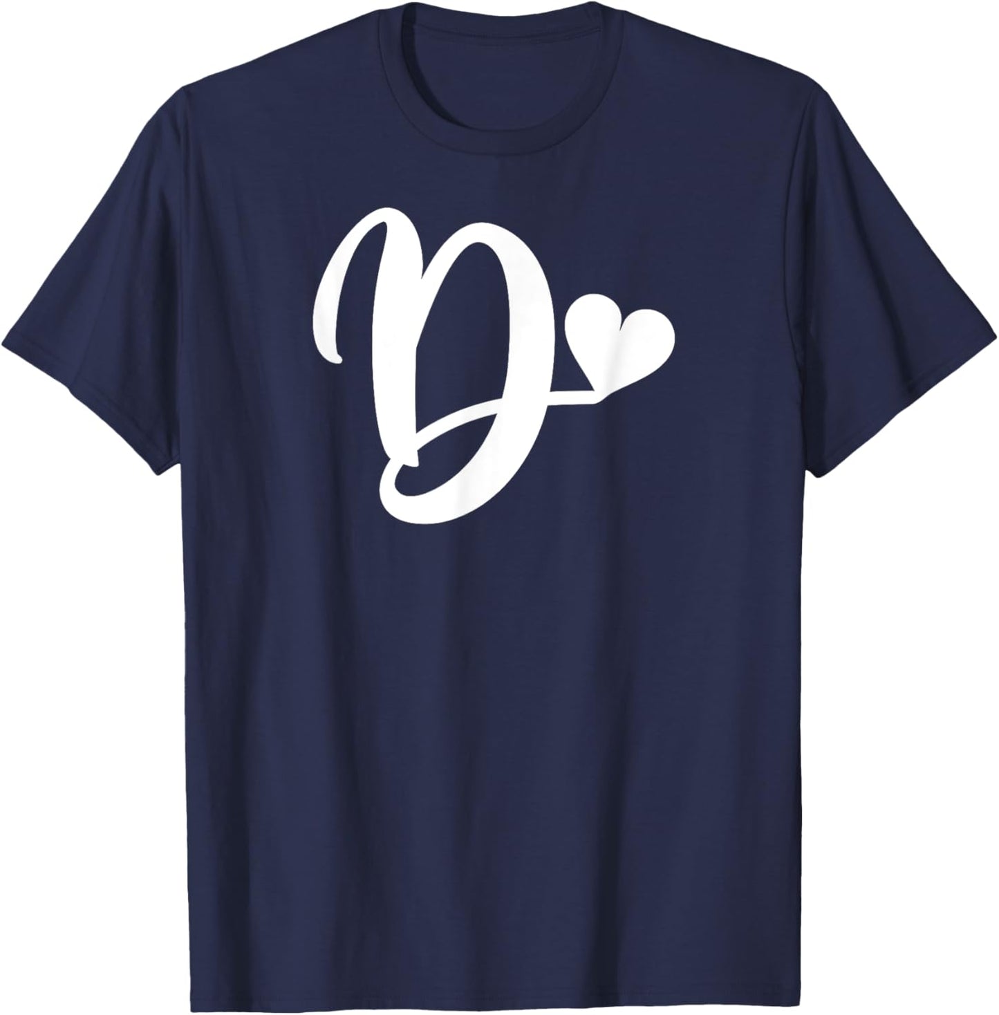 white letter D monogram initial minimalist heart graphic T-Shirt - T-Shirt | Navy