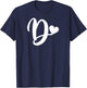white letter D monogram initial minimalist heart graphic T-Shirt - T-Shirt | Navy