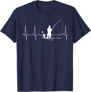 GetgoodfitDesign Men's Fly Fishing Heartbeat , Black, Small T-Shirt - T-Shirt | Navy