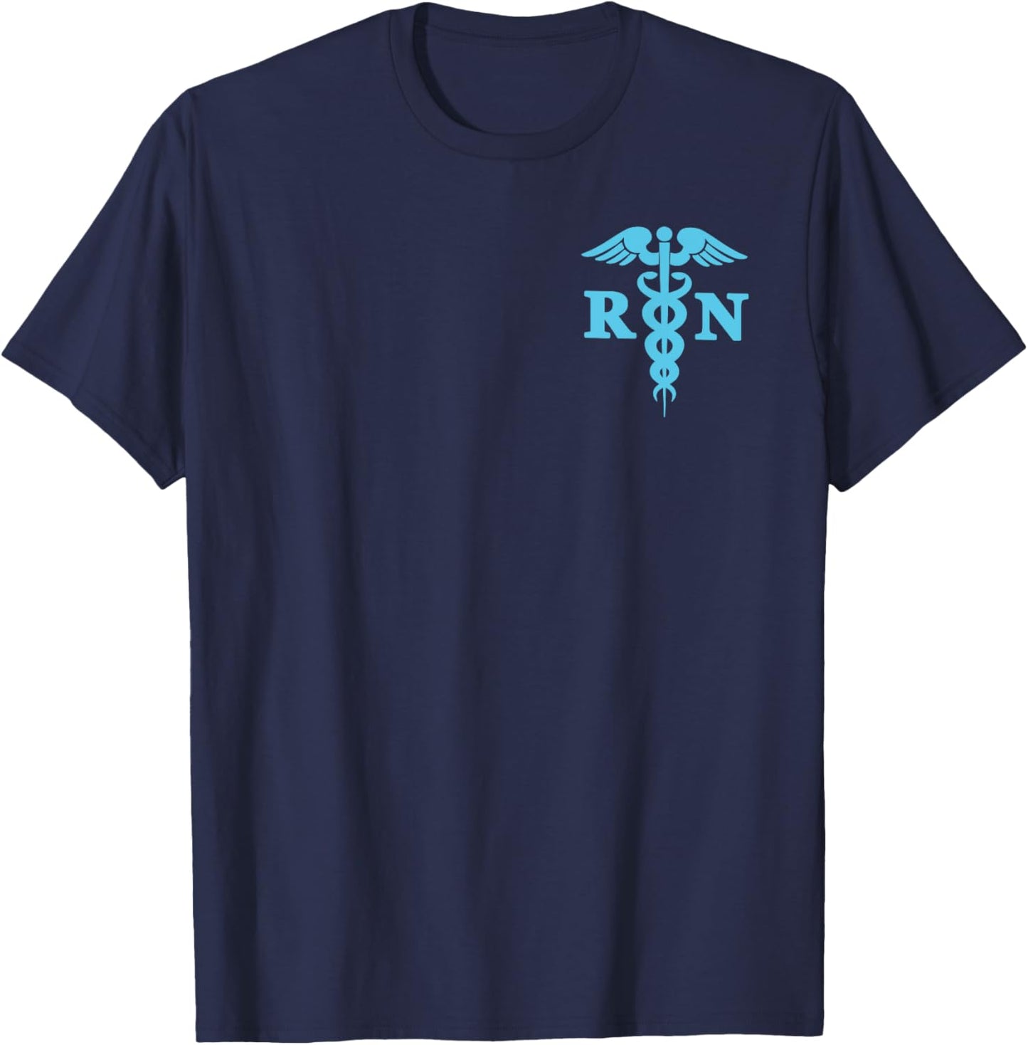 Teal Caduceus RN Registered Nurse Medical Symbol Logo Print T-Shirt - T-Shirt | Navy
