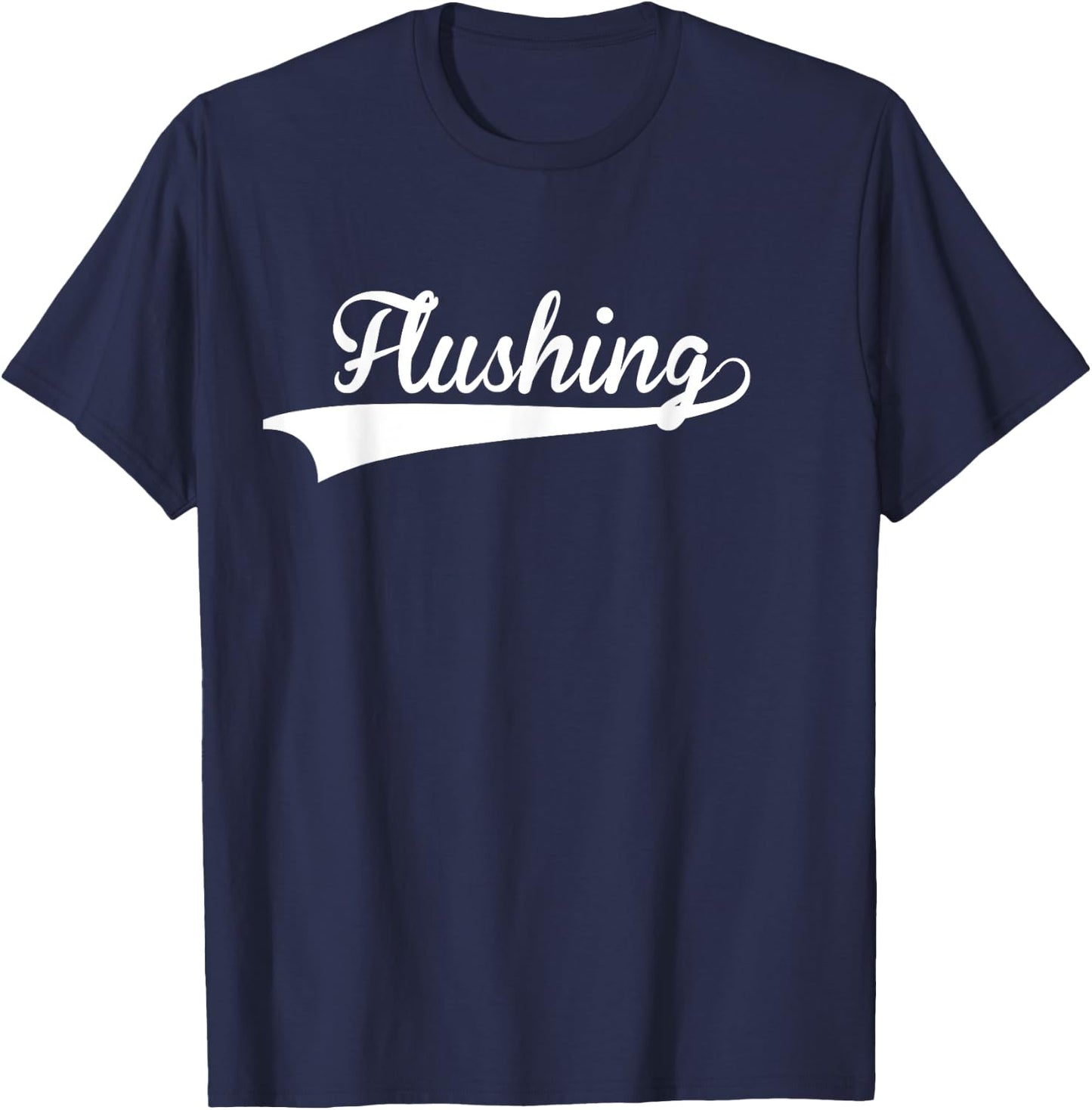 FLUSHING Baseball Vintage Retro Font T-Shirt - T-Shirt | Navy
