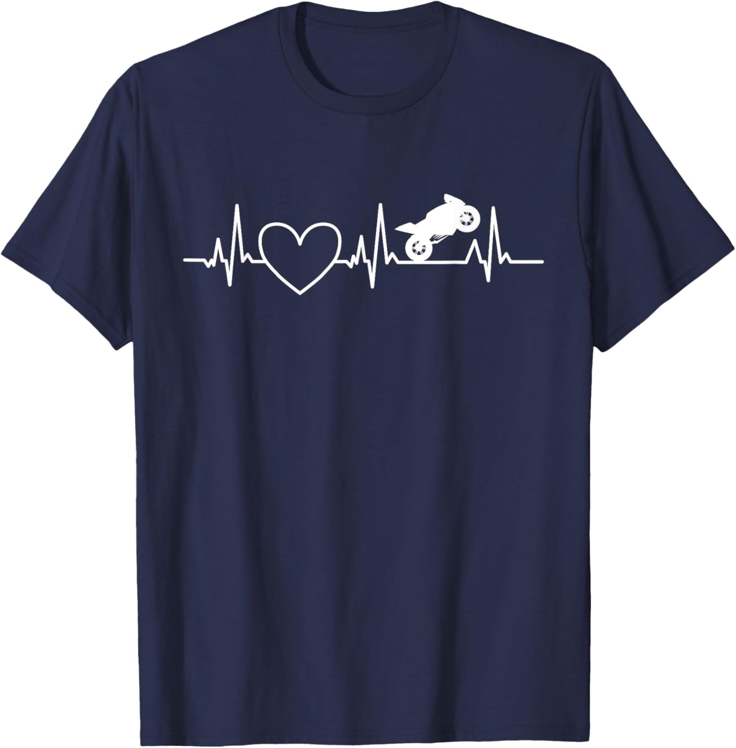 Motorcycle Heartbeat Design Women Funny Biker Riding T-Shirt - T-Shirt | Navy