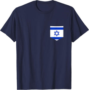 Israel Flag with Printed Israeli Flag Pocket T-Shirt - T-Shirt | Navy