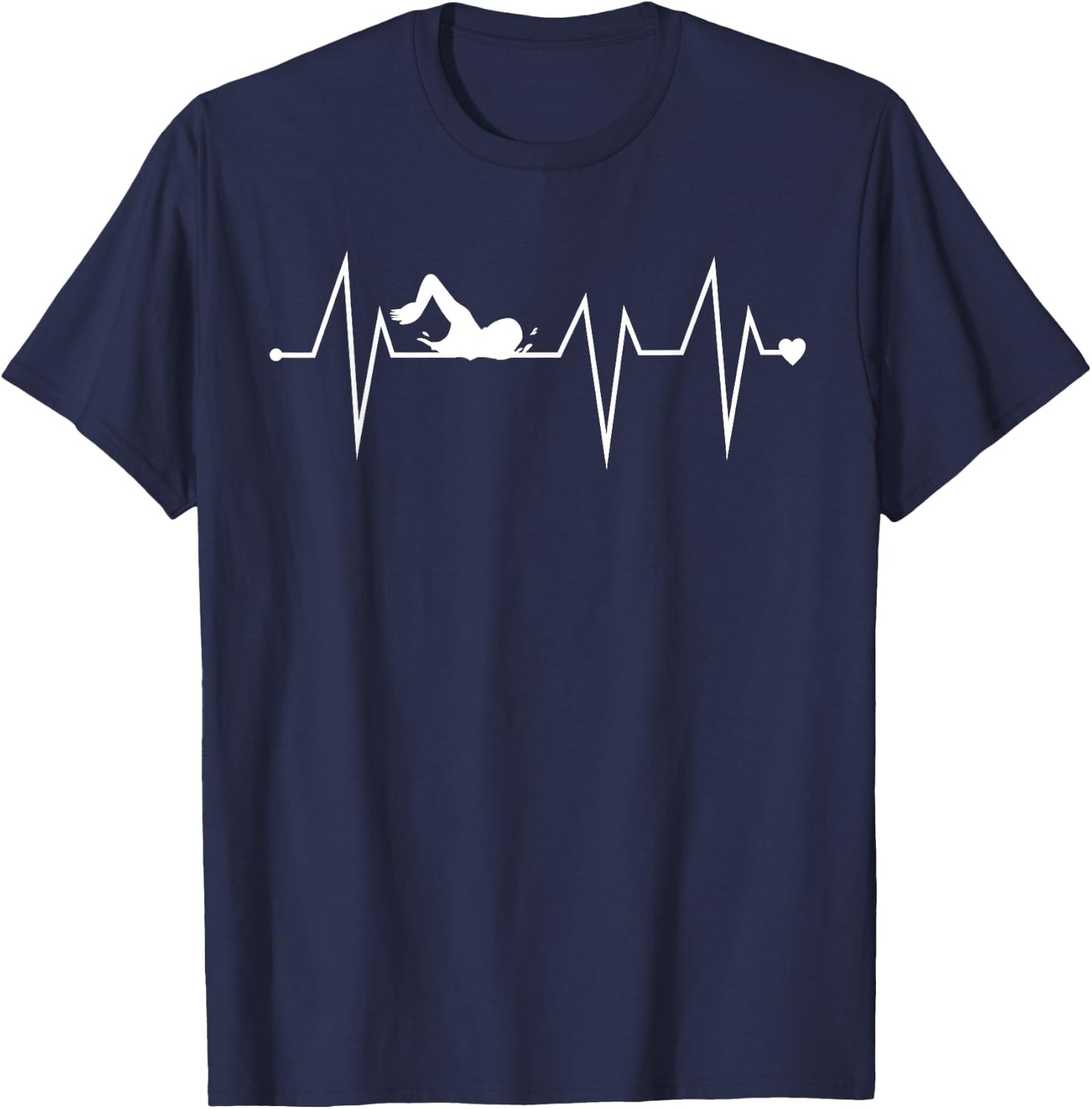 Funny Swimming Swimmer Rescue Heartbeat Heart Pulse Rate EKG T-Shirt - T-Shirt | Navy