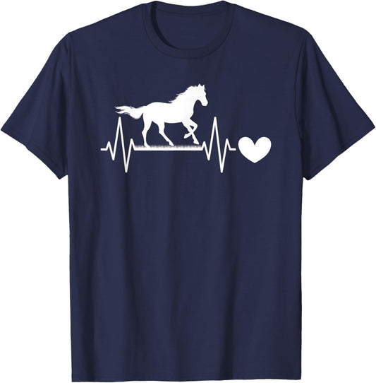 Cute Horse Lover Horseback Riding Heartbeat Horse T-Shirt - T-Shirt | Navy